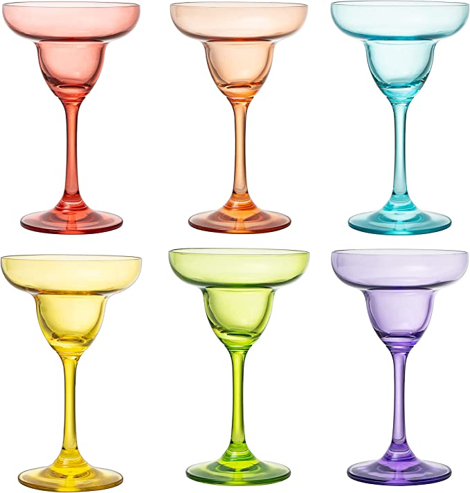 The Wine Savant Hand Blown Colorful Margarita & Martini Glass (Set of 6) – Fancy 7.4oz Luxury Hand Blown For Cocktails, Water, Wine, Juice, & Champagne Glasses Cinco de Mayo Large Party, Set of 6 by The Wine Savant