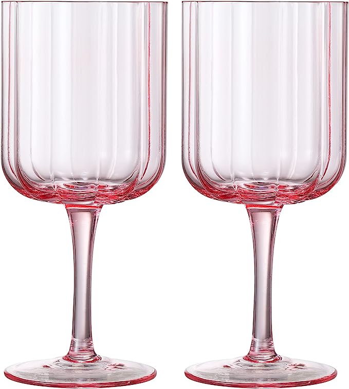 Flower Vintage Wine Glassware - Set of 2-13 oz Colorful Cocktail, Martini & Champagne Glasses, Prosecco, Mimosa Glasses Set, Cocktail Glass Set, Bar Glassware Luster Glasses 7" X 3" (Pink) by The Wine Savant