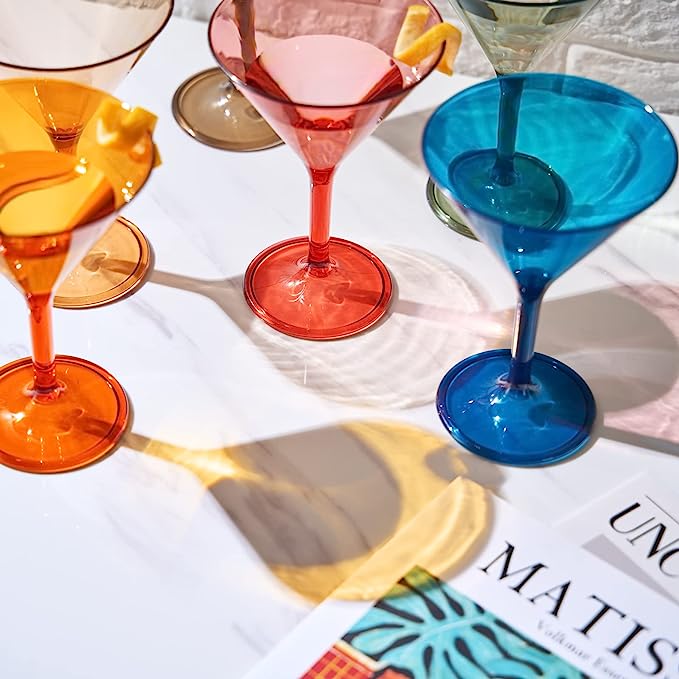 Unbreakable Pastel Color Acrylic Martini Glasses | Set of 6 | European Style Cocktail Cups 100% Tritan Drinkware, 5 oz Dishwasher Safe BPA-free plastic, For Wedding, Poolside Indoors & Outdoors by The Wine Savant