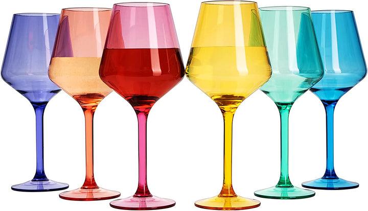 European Style Crystal, Stemmed Wine Glasses, Acrylic Glasses Tritan Drinkware, Unbreakable Colored, 6 - Set - Shatterproof BPA-free plastic, Reusable, All Purpose Glassware, Hand Wash Only 15oz by The Wine Savant