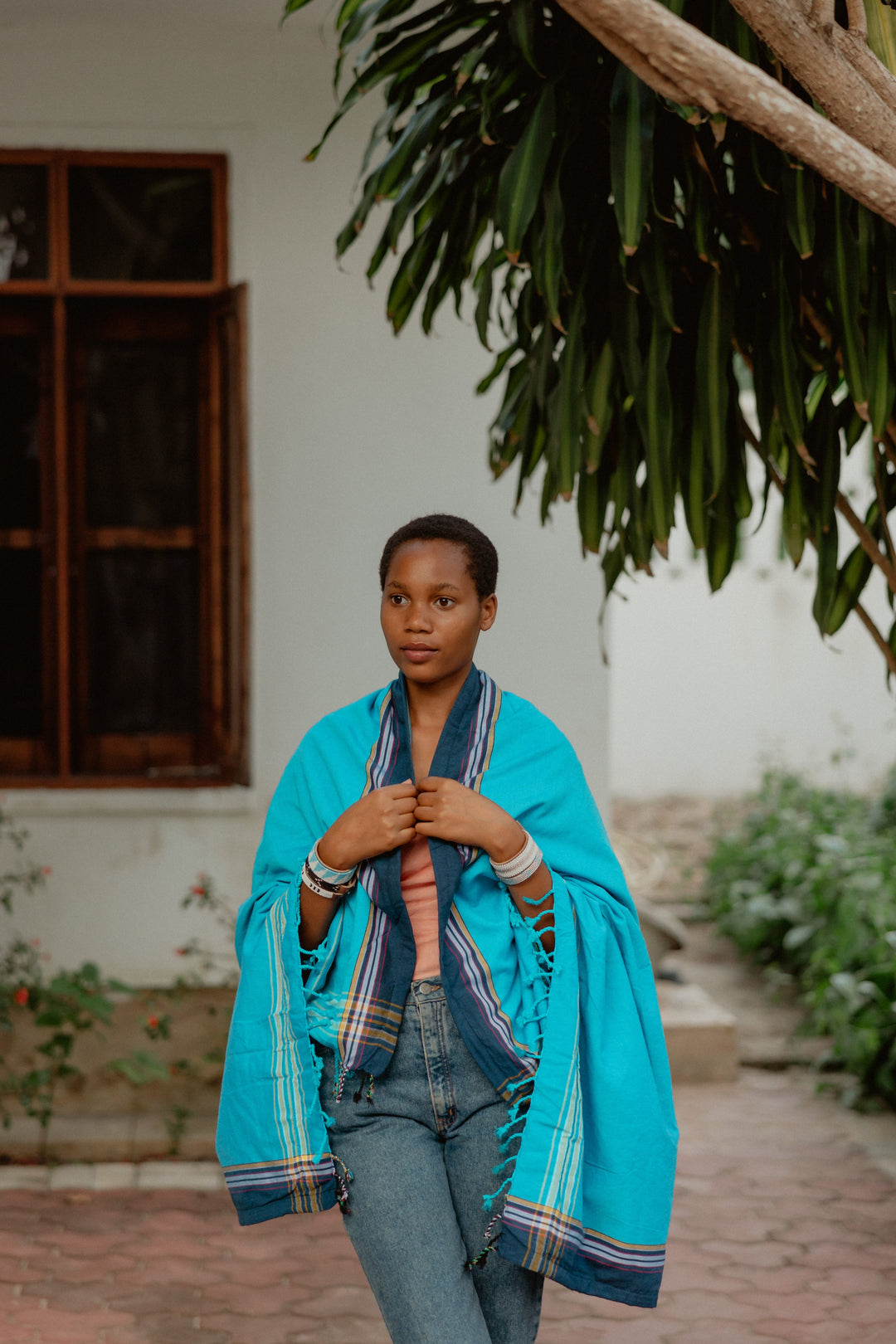 Bright Blue Kenyan Beach Towel by Swahili Coast