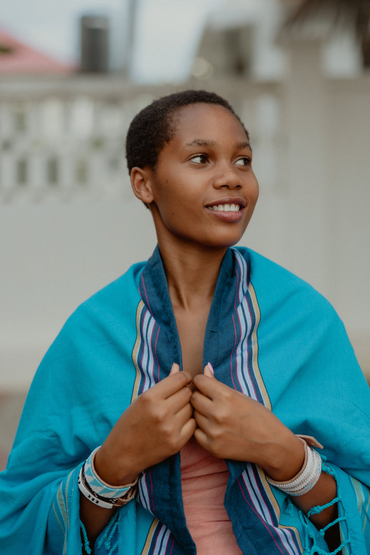 Medium Blue Kenyan Beach Towel by Swahili Coast