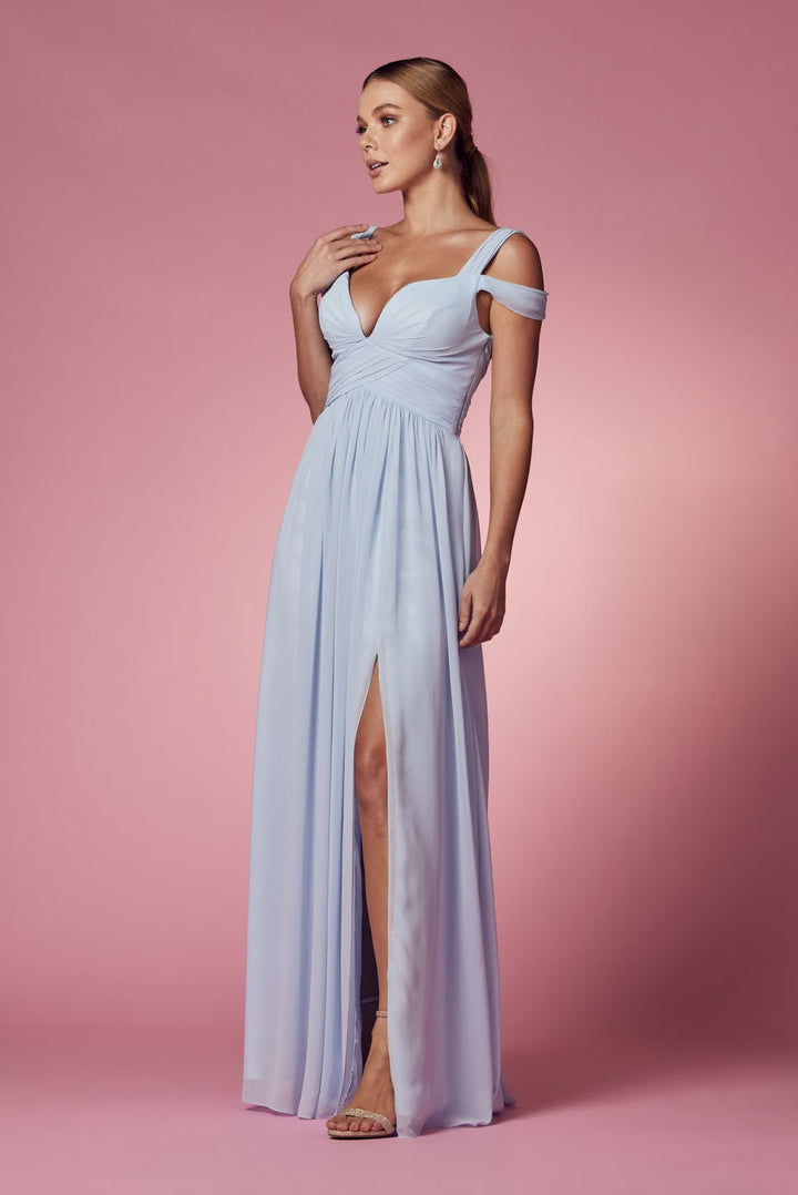 Cold-Shoulder With Slip Skirt Chiffon Long Prom & Evening Dress NXY277