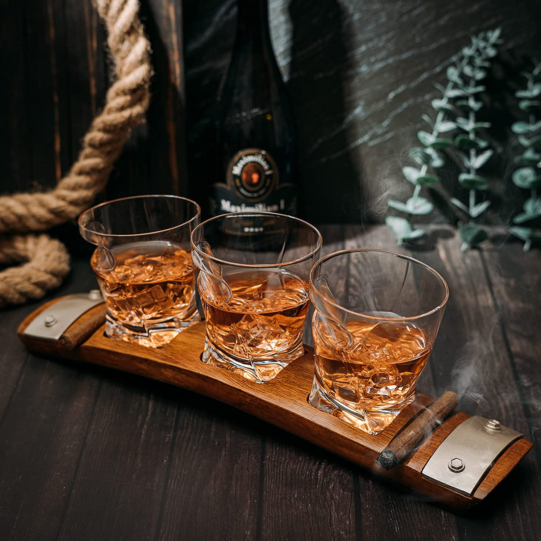 The Wine Savant Glass & Coaster & with 3 Whiskey Glasses Slot to Hold, Whiskey Glass Gift Set, Rest, Accessory Set Gift for Dad, Men Home Office Decor Gifts, Gifts for Dad by The Wine Savant