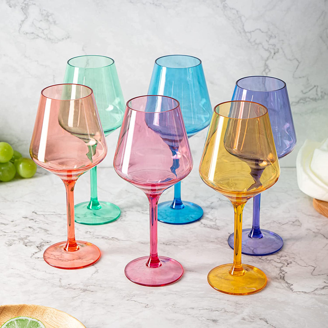 European Style Crystal, Stemmed Wine Glasses, Acrylic Glasses Tritan Drinkware, Unbreakable Colored, 6 - Set - Shatterproof BPA-free plastic, Reusable, All Purpose Glassware, Hand Wash Only 15oz by The Wine Savant