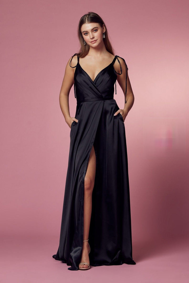 Double Breasted Spaghetti Straps High Slit Long Bridesmaid Dress NXR1029