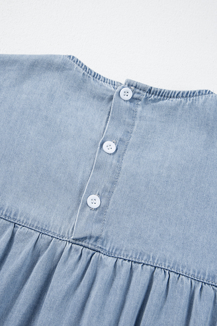 Ruffle Short Sleeve Tiered A-line Denim Dress by Poppy Lee Lane