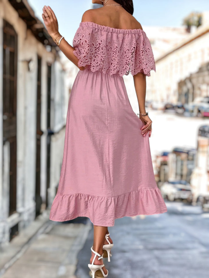 Off-Shoulder Lace Trim Dress