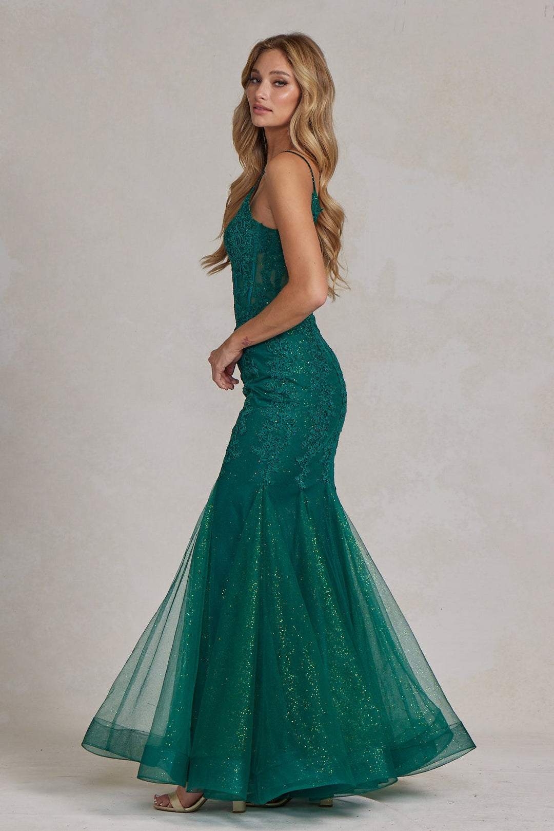 Embroidered Bodice Tulle Skirt Mermaid Long Prom Dress NXP1170