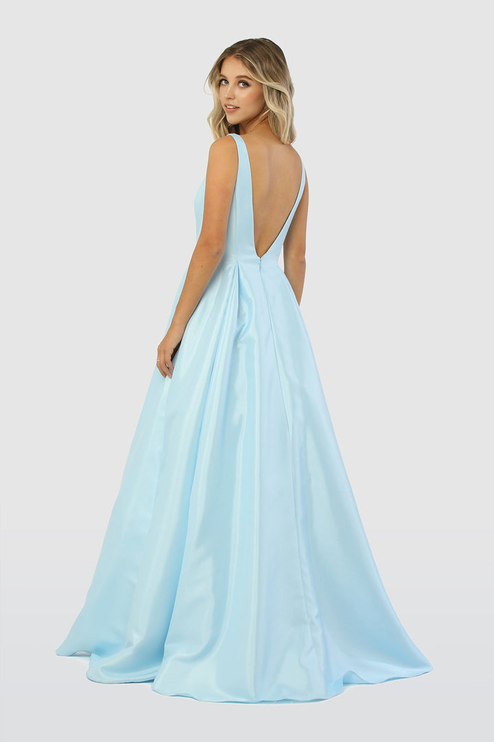 A-Line Sheer Side Cut Out Open V-Back Long Prom Dress NXE156