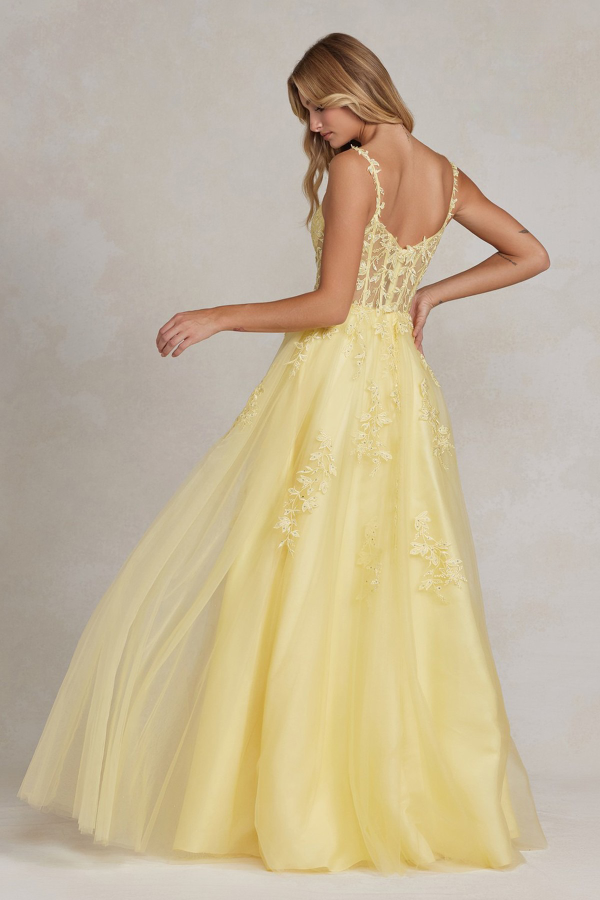 A-Line Embroidered Bodice Sweetheart Open Back Long Prom Dress NXT1082