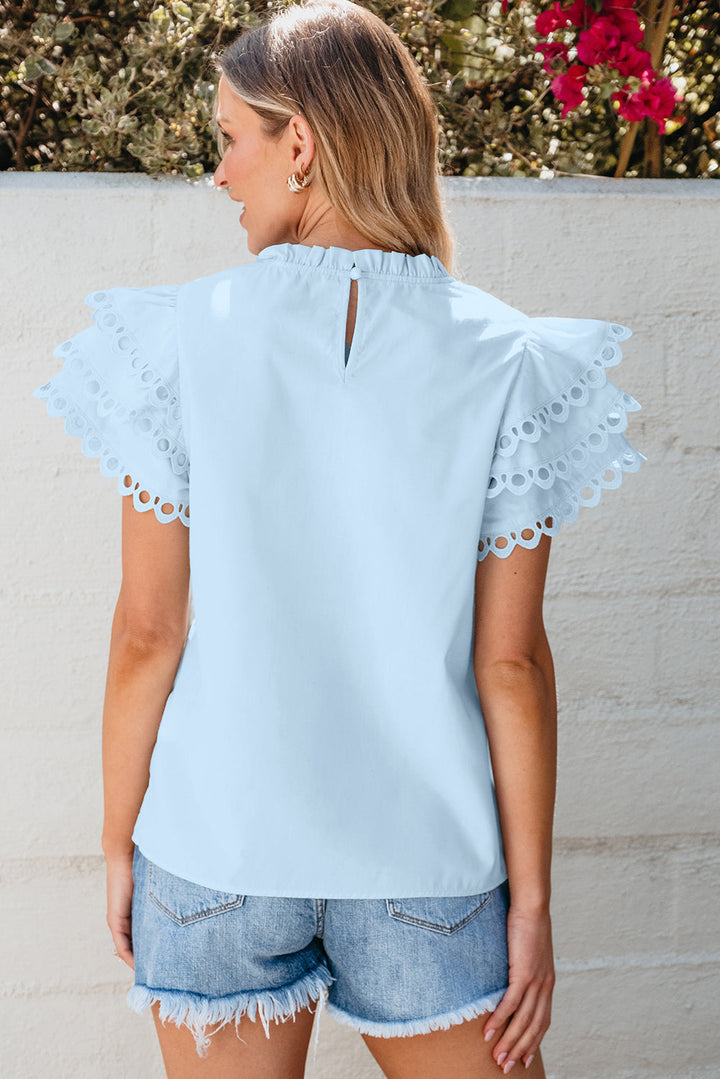 Layered Ric Rac Cap Sleeve Filled Neck Blouse by Poppy Lee Lane