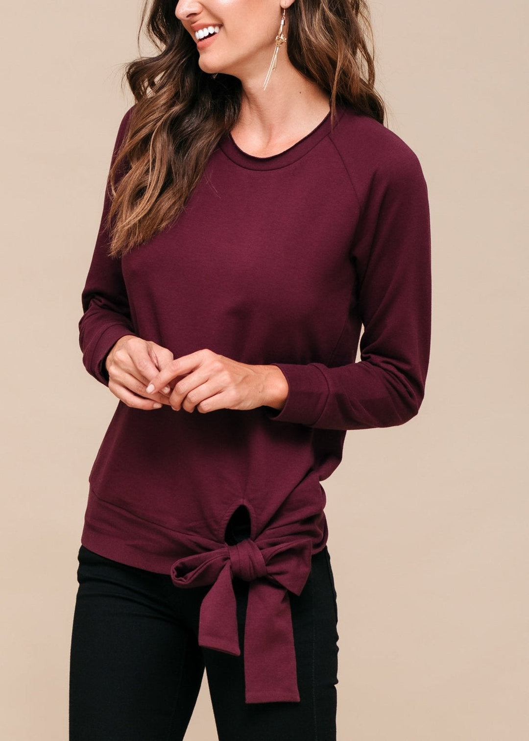 Women's Crew Neck Tie Knot Sweatshirt by Shop at Konus