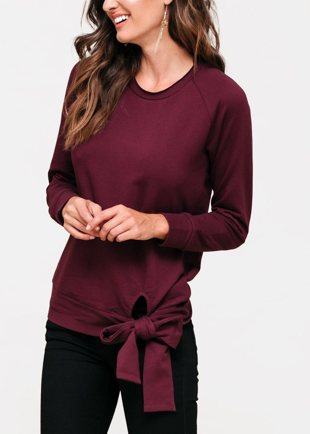 Women's Crew Neck Tie Knot Sweatshirt by Shop at Konus