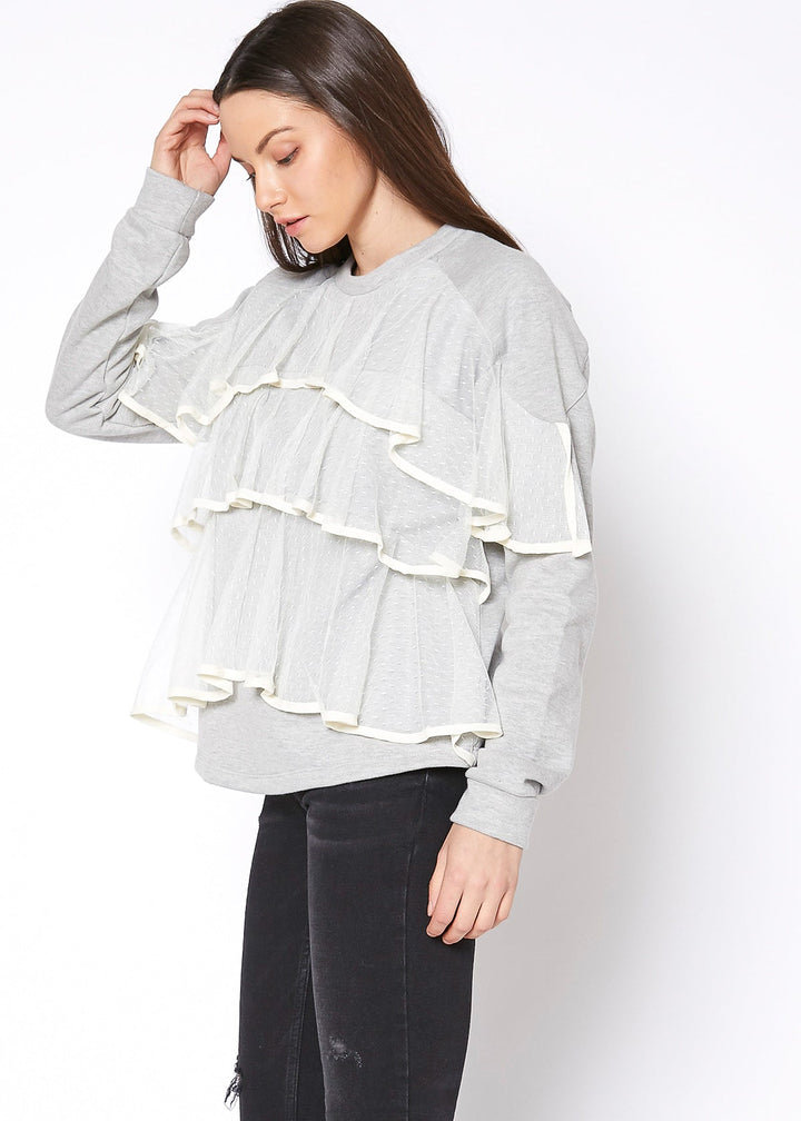 Women's Layered Lace Front Crewneck Sweatshirt by Shop at Konus