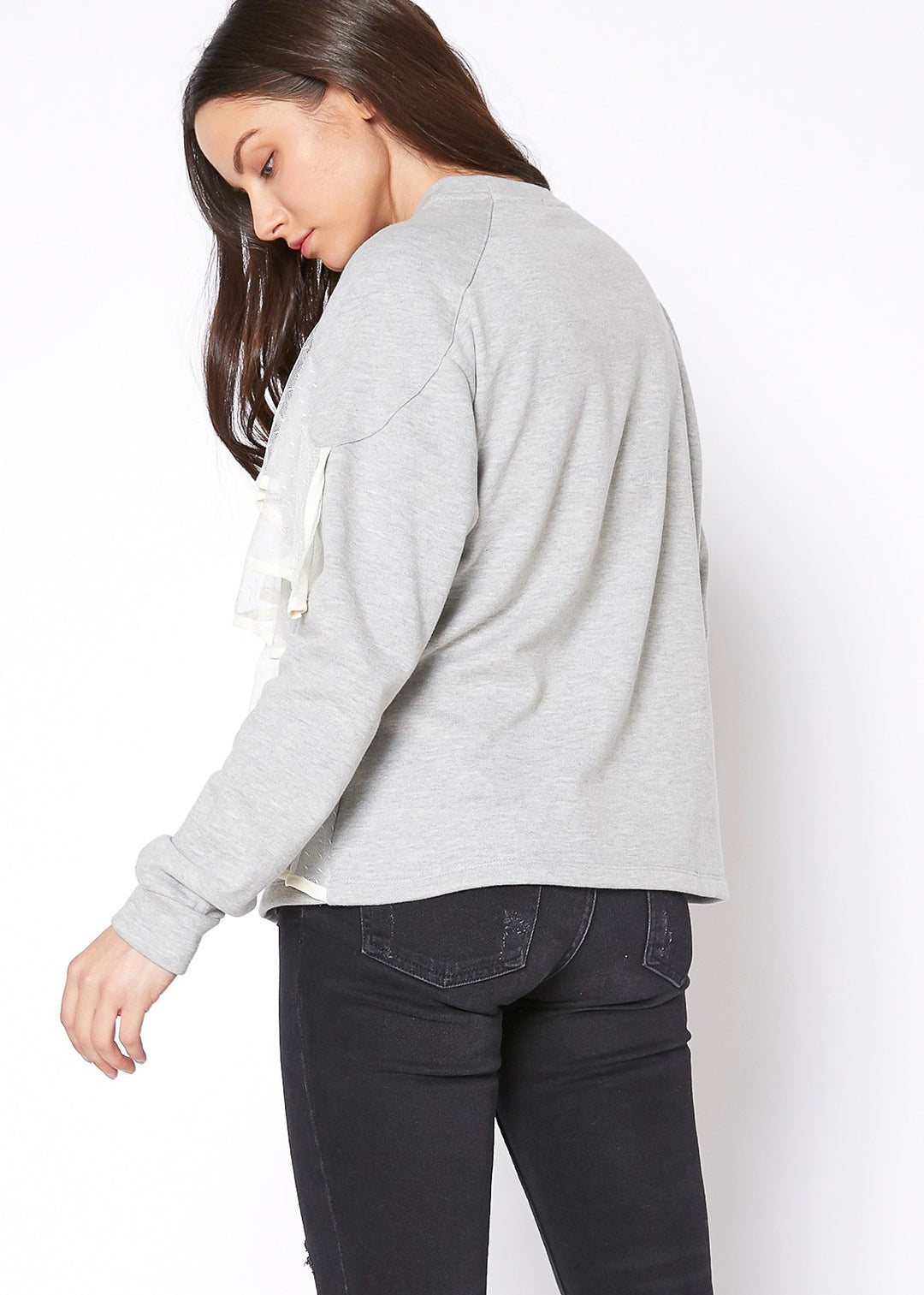 Women's Layered Lace Front Crewneck Sweatshirt by Shop at Konus