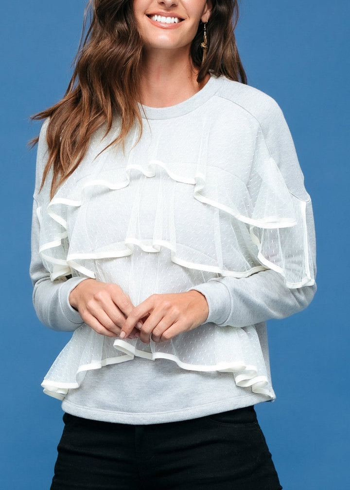 Women's Layered Lace Front Crewneck Sweatshirt by Shop at Konus