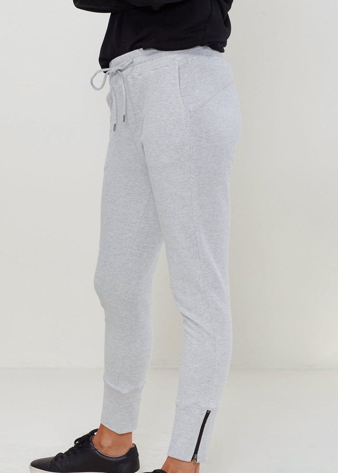 Women's Drawstring Waist Fitted Jogger Pants In Heather Grey by Shop at Konus