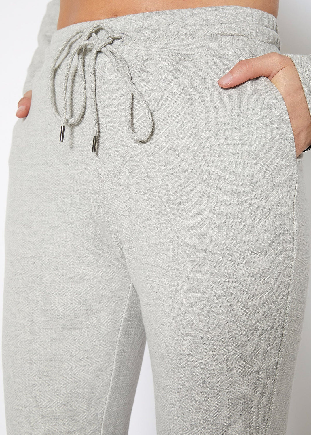 Women's Drawstring Waist Fitted Jogger Pants In Heather Grey by Shop at Konus