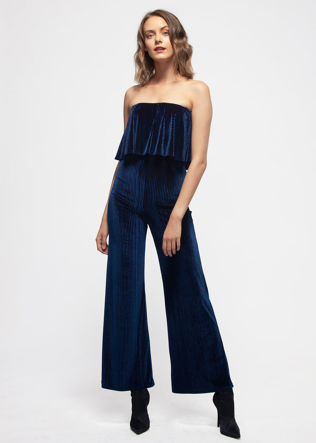 Women's Ribbed Velvet Tube Top Jumpsuit In Ultra Marine