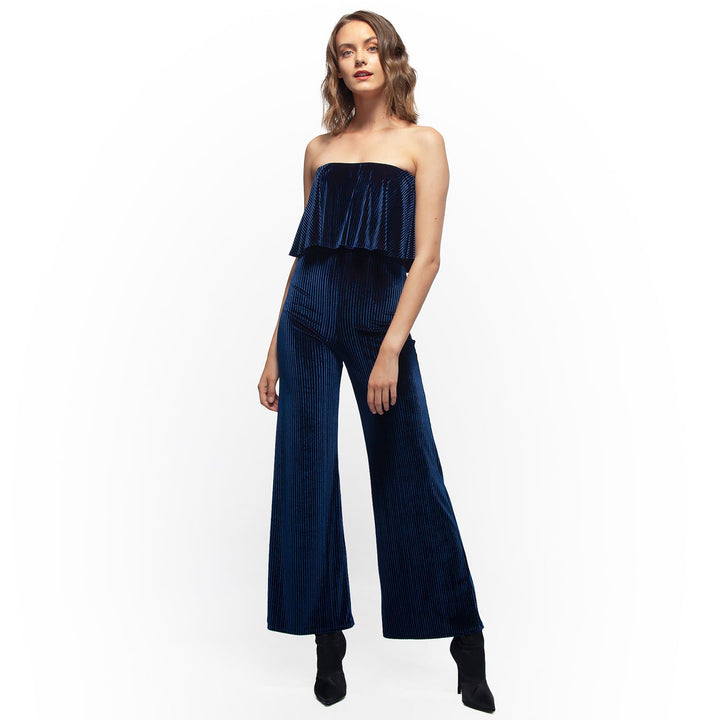 Women's Ribbed Velvet Tube Top Jumpsuit In Ultra Marine