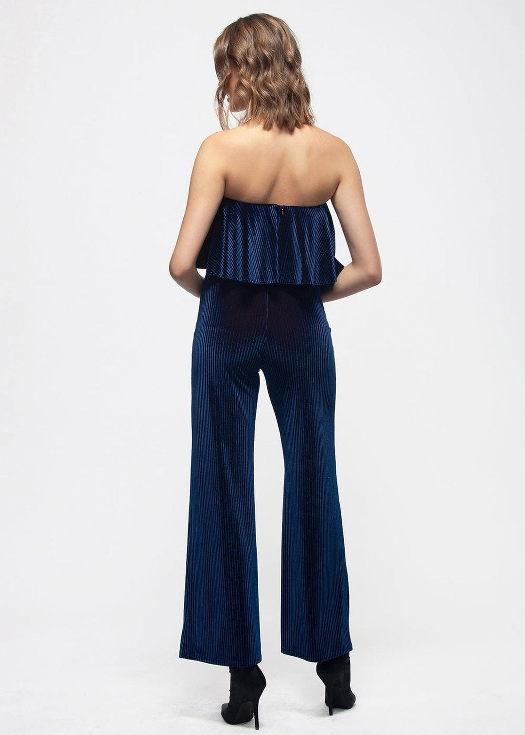 Women's Ribbed Velvet Tube Top Jumpsuit In Ultra Marine