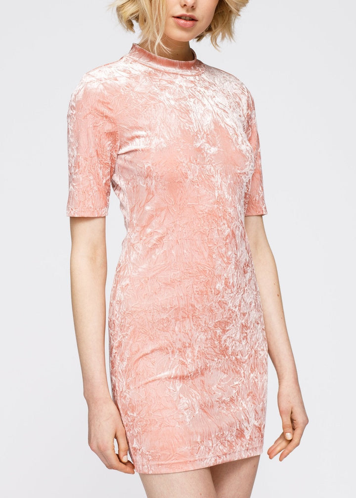 Velvet Deep V Cutout Back Dress In Peach