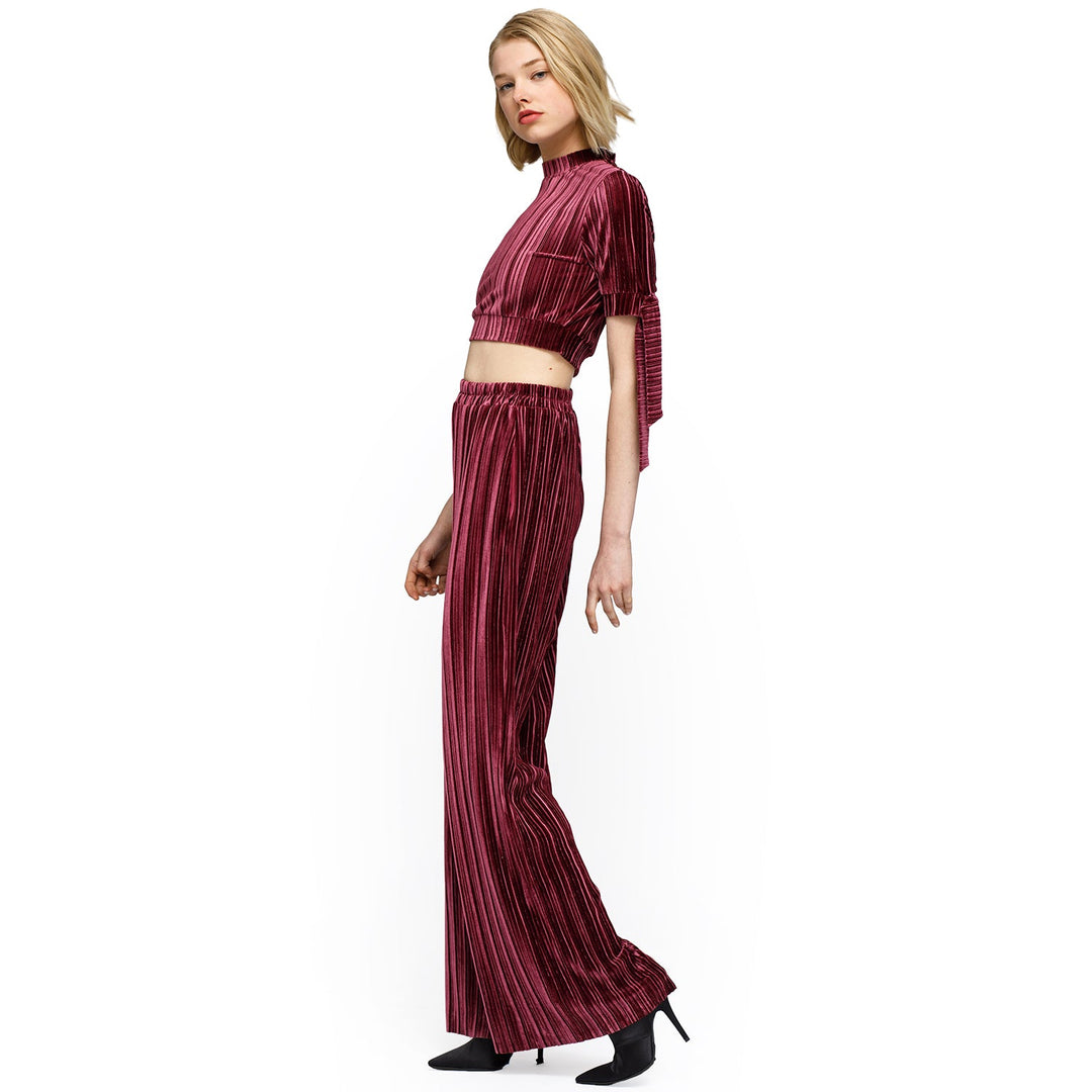 Women's Velvet Wide Leg High Waist Pants In Mulberry