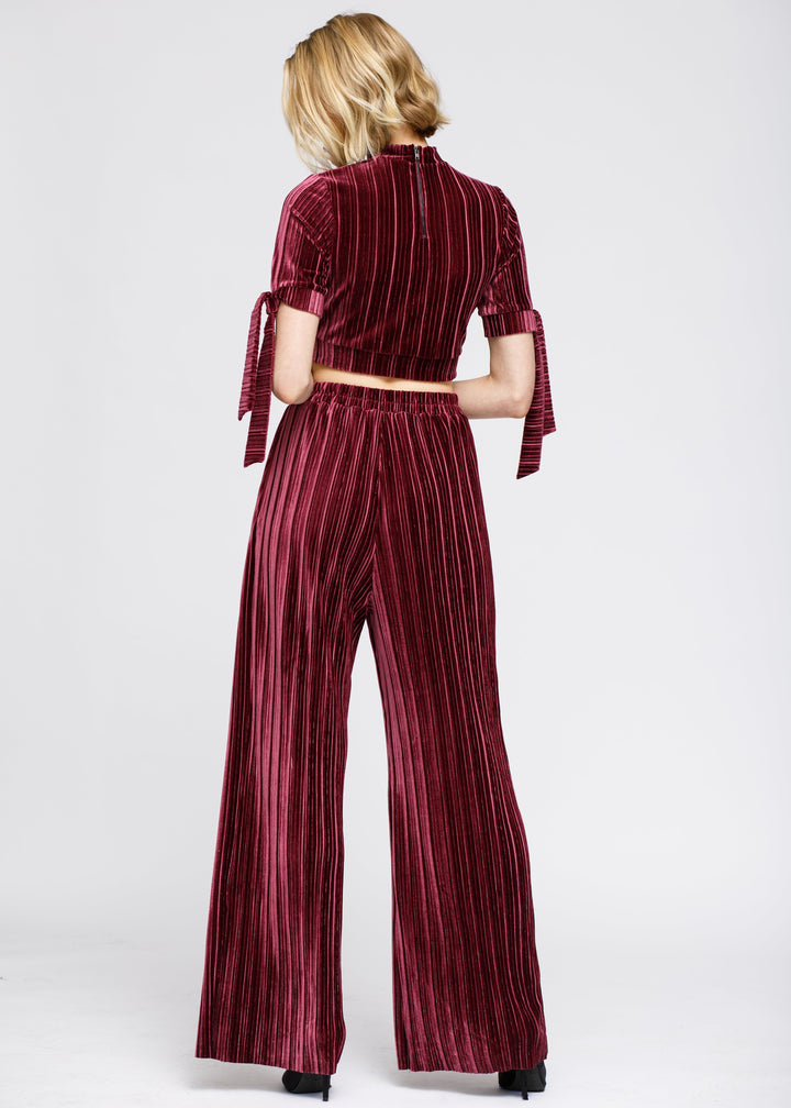 Women's Velvet Wide Leg High Waist Pants In Mulberry