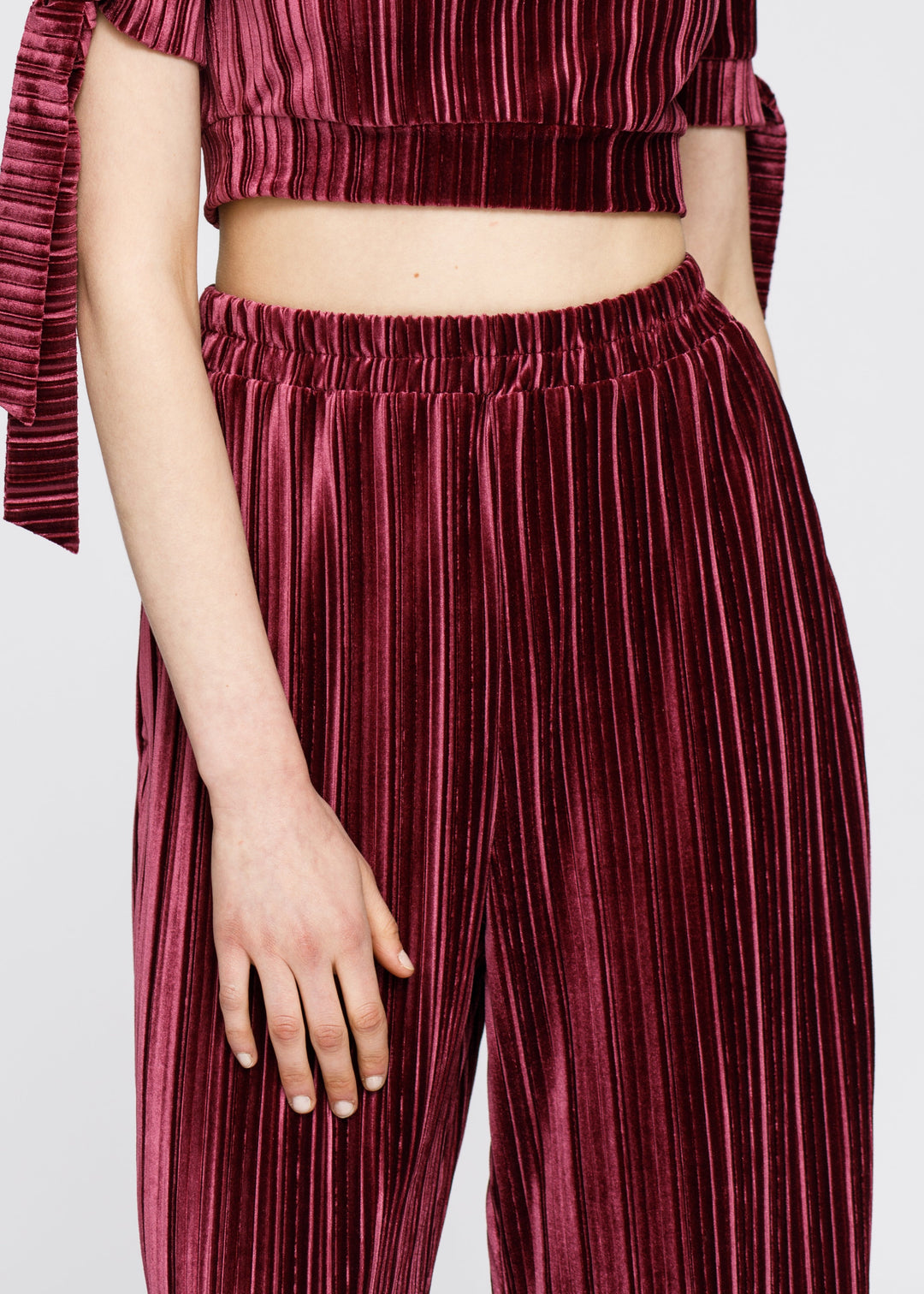 Women's Velvet Wide Leg High Waist Pants In Mulberry