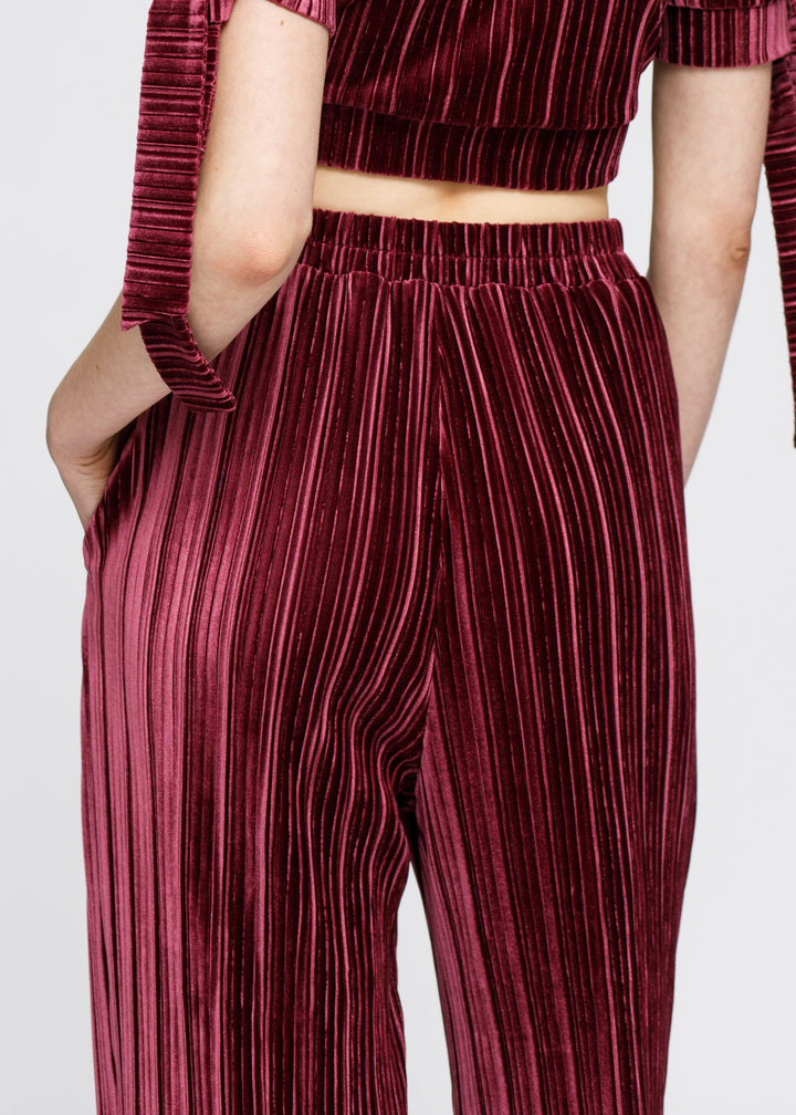 Women's Velvet Wide Leg High Waist Pants In Mulberry