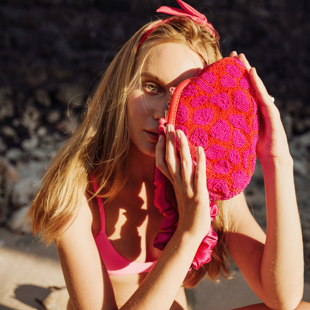 ARNOLDI Jean Hand-beaded Clutch, in Red & Pink by BrunnaCo