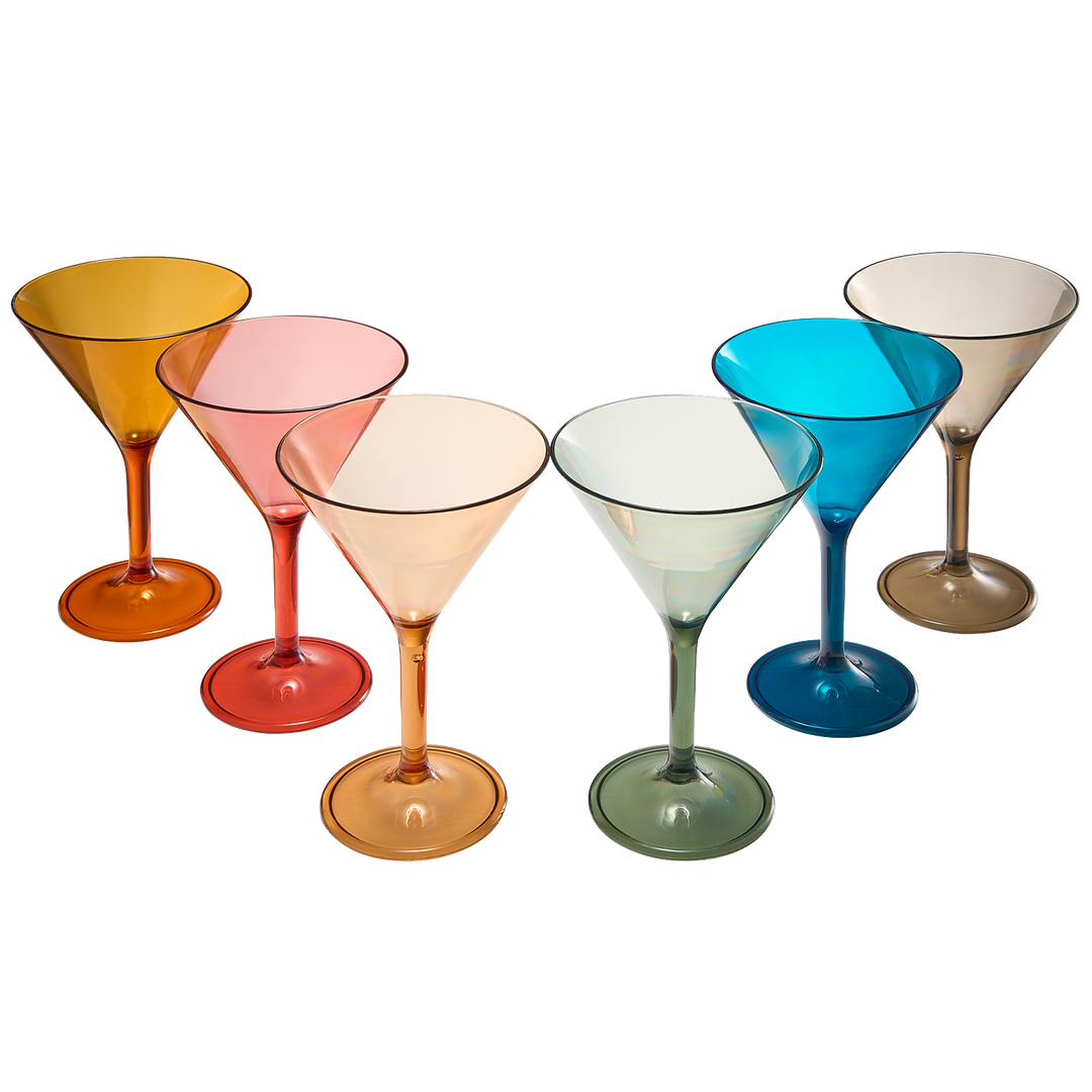 Unbreakable Pastel Color Acrylic Martini Glasses | Set of 6 | European Style Cocktail Cups 100% Tritan Drinkware, 5 oz Dishwasher Safe BPA-free plastic, For Wedding, Poolside Indoors & Outdoors by The Wine Savant