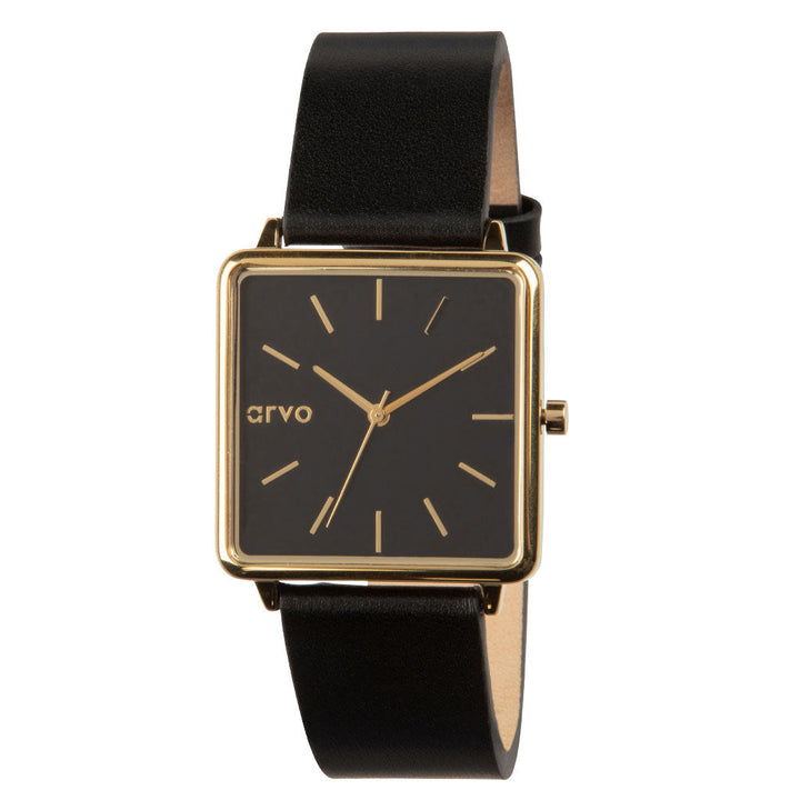 Arvo Time Squared Watch - Black Dial, Black Leather by Arvo