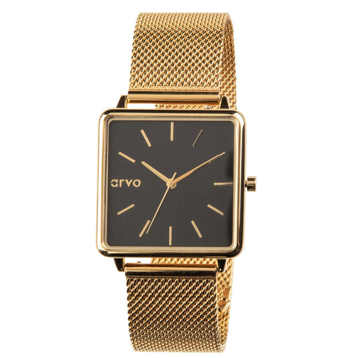 Arvo Time Squared Watch - Black Dial, Gold Mesh by Arvo