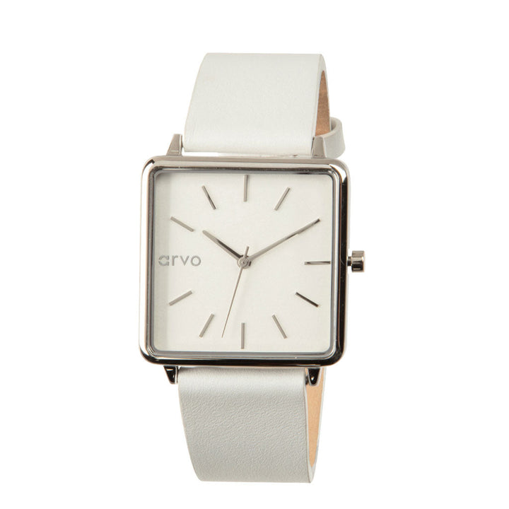 Arvo Time Squared Watch - Silver - White Leather by Arvo