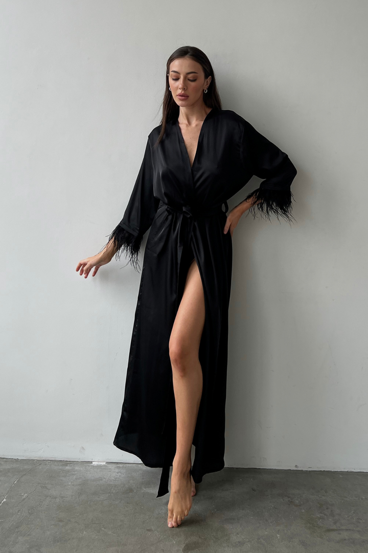 Aster Black Kimono Robe by Angie's Showroom