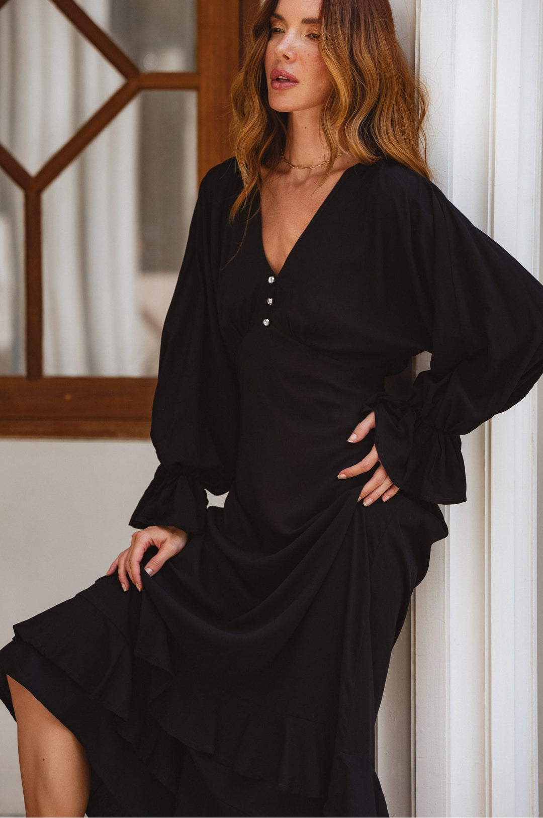 Ava Long Sleeve Ruffle Maxi Dress by Bali ELF