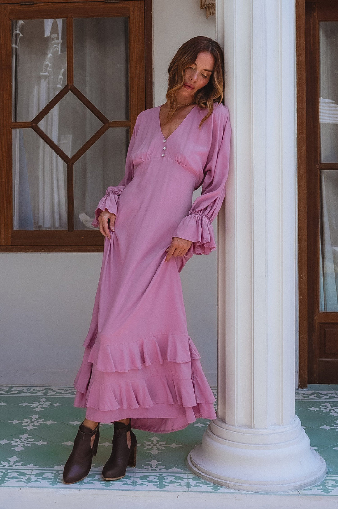 Ava Long Sleeve Ruffle Maxi Dress by Bali ELF