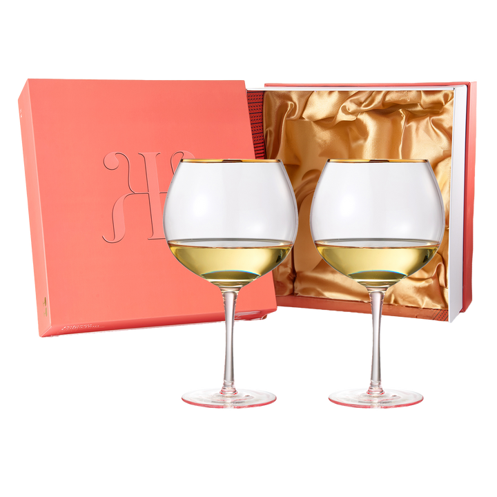 Colored Blush Pink & Gilded Rim Wine Glassware, Large 23oz Cocktail & Champagne Glasses 2-Set Vibrant Color Gold Vintage Stemmed Wine Glass, Gift Idea, Red & White - Perfect Gifts, Gorgeous Gift Box by The Wine Savant