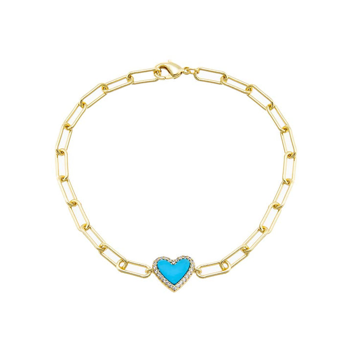 Pave Colored Stone Heart Paperclip Bracelet by By Adina Eden