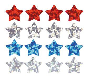 Bulk Roll Prismatic Stickers, Micro Stars / Red, Silver, Blue (100 Repeats)