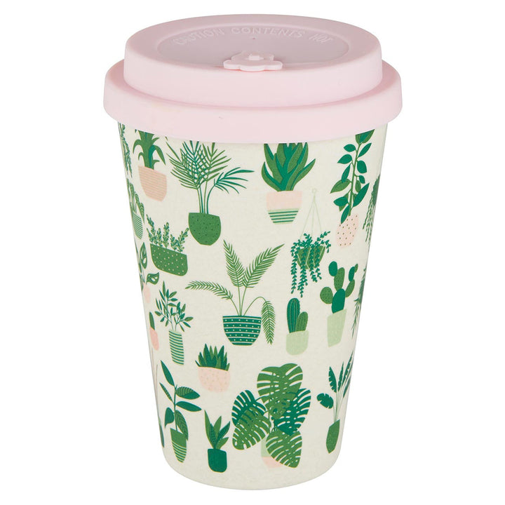 Bamboo To Go Coffee Cup with House Plants Pattern | Fiber Coffee Travel Mug with Silicone Lid & Sleeve | 13oz by The Bullish Store