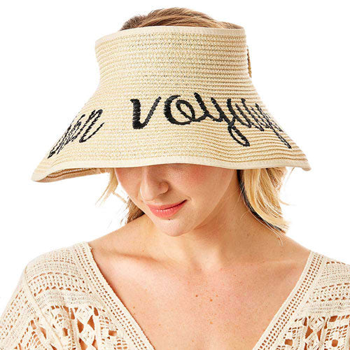 Bon Voyage Message Roll Up Foldable Visor Sun Hat by Madeline Love