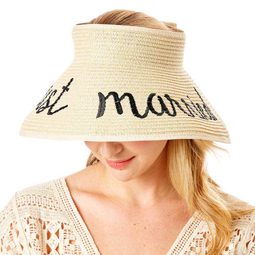 Just Married Message Roll Up Foldable Visor Sun Hat by Madeline Love