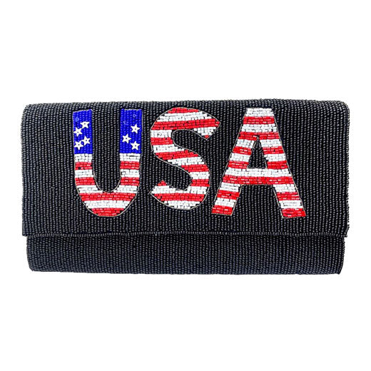 American USA Flag Beaded Clutch Crossbody Bag by Madeline Love