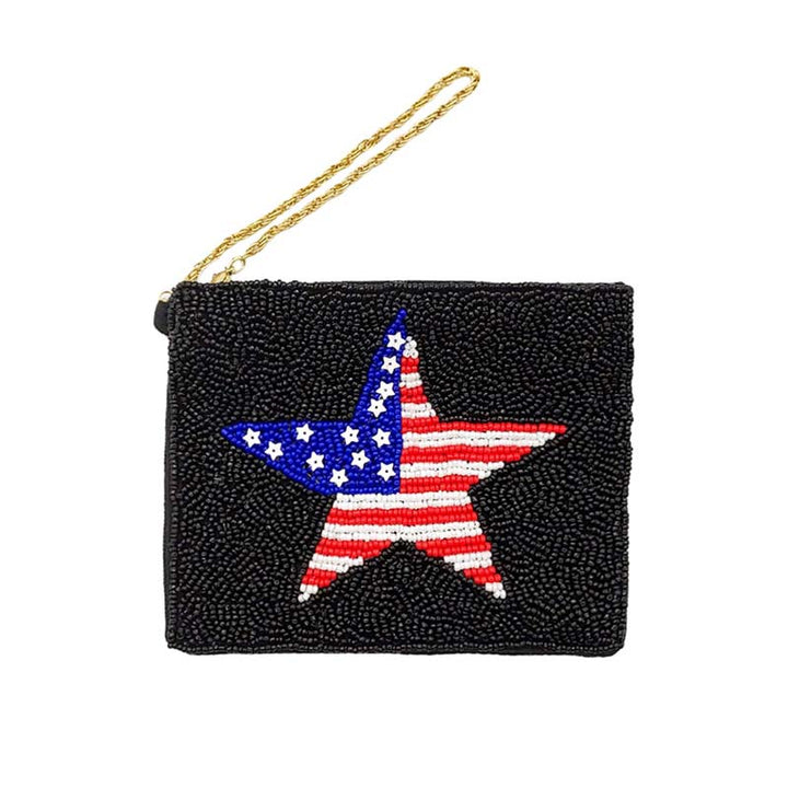 American USA Flag Star Seed Beaded Mini Pouch Bag by Madeline Love