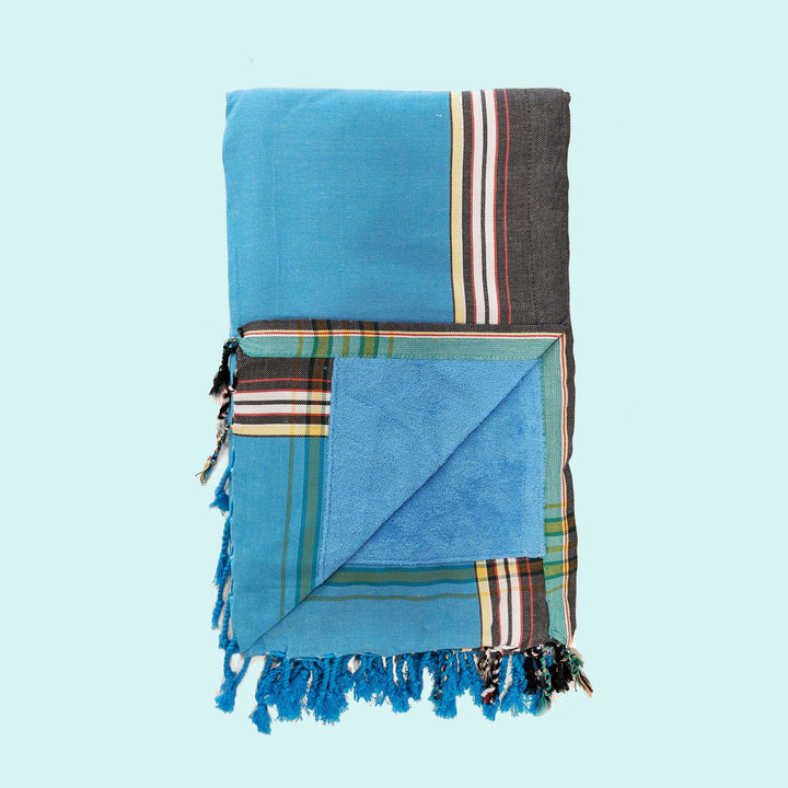 Bright Blue Kenyan Beach Towel by Swahili Coast