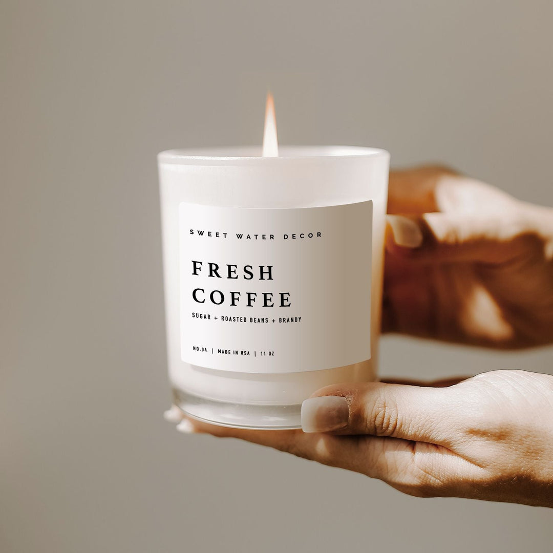 Fresh Coffee Soy Candle - White Jar - 11 oz by Sweet Water Decor