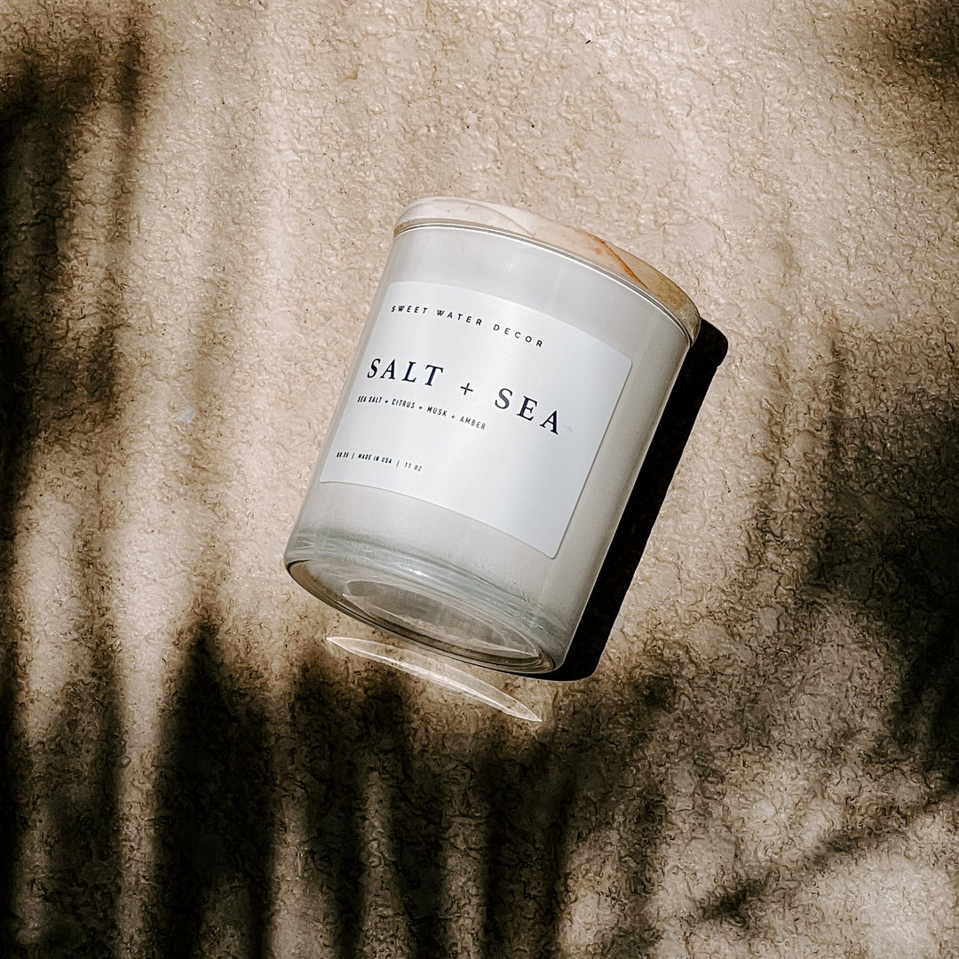 Salt and Sea Soy Candle - White Jar - 11 oz by Sweet Water Decor